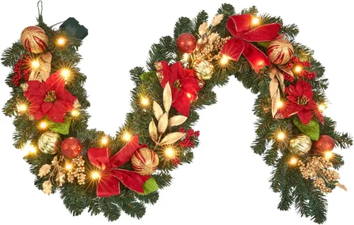 Miniatura 15 de Guirnalda de Navidad rosa de 6 pies para puerta delantera con 30 luces LED con temporizador, guirnalda festiva iluminada para vacaciones con copo