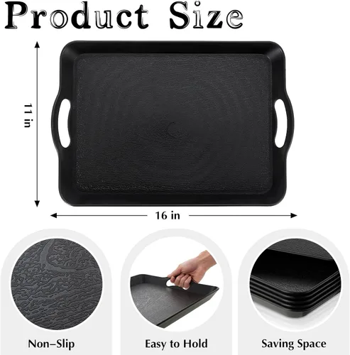 Miniatura 2 de 6 bandejas para servir con asas para comer, bandeja de plástico multiusos de 16 x 11 pulgadas, bandeja rectangular antideslizante decorativa