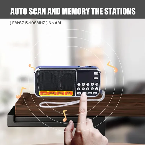 Miniatura 3 de Leting Radios AM portátil con altavoz MP3, soporte de radio portátil, tarjeta TF/USB, radio FM con batería recargable, mini radio con la mejor Azul