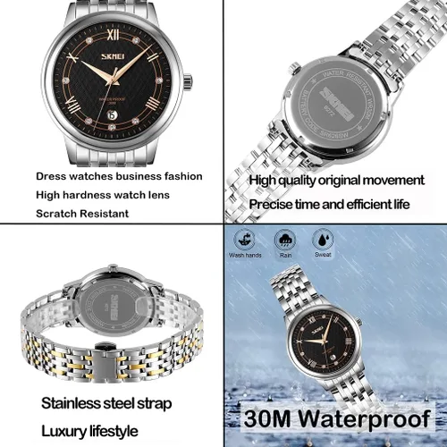 Miniatura 4 de SKMEI Relojes para mujer, mujer, vestido de acero inoxidable, de lujo, clásico, de moda, analógico, de cuarzo, impermeable, simple día, cita