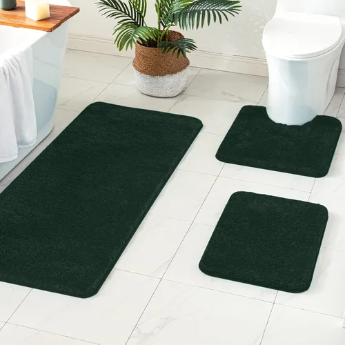 Miniatura 21 de MIULEE Juego de 3 alfombras y tapetes de baño extra gruesos de microfibra antideslizante y tapete de baño de contorno en forma de U para baño, baño