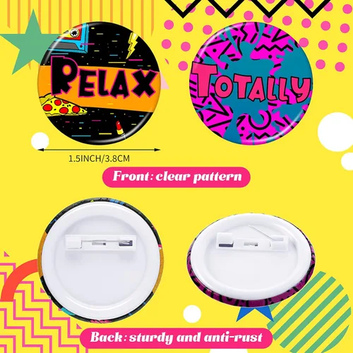 Miniatura 2 de Jutom 48 Pcs 80s Party Favors 80's Buttons Pins Badges for Backpacks 1980's Themed Accessories Lapel Pins for 1980's Themed Party Supplies Clothes