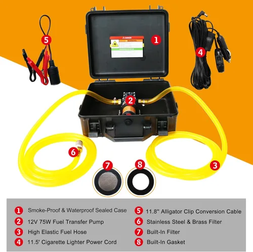 Miniatura 5 de Kit de bomba de transferencia de combustible Steauty 12V 75W, mueve hasta 110 galones de gasolina o diésel por hora, con tubo de combustible de alta