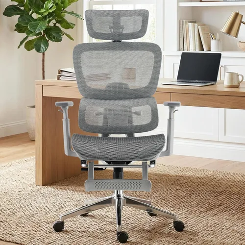 Miniatura 2 de Silla de oficina ergonómica, silla de escritorio de malla para el hogar, cómoda silla de juegos con reposapiés, ruedas, reposacabezas 2D ajustable