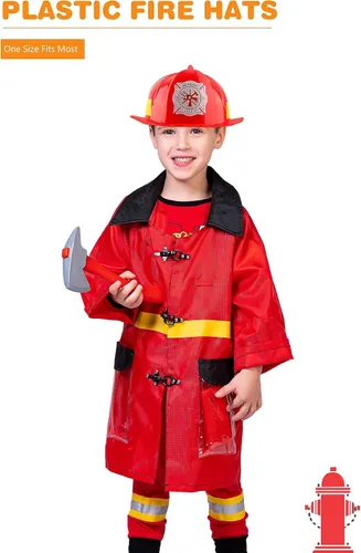Miniatura 4 de Casco de bombero para niños, sombreros de plástico de bombero para niños y niñas, disfraz de fiesta de Halloween, 2 piezas Rojo