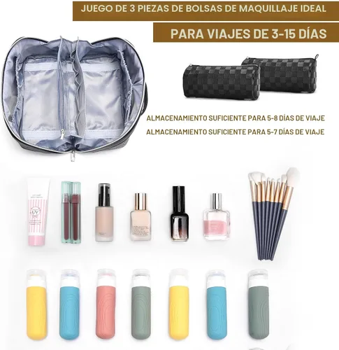 Miniatura 4 de BOYATU Bolsa organizadora de maquillaje de viaje, bolsa de cosméticos: Juego de 3 bolsas de maquillaje para mujeres con asa - Bolsas de aseo
