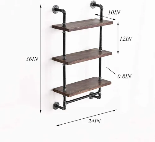 Miniatura 2 de DR.IRON - Estantería industrial para tuberías, estantes rústicos de baño con barra de toalla, estante de tubería de 24 pulgadas montado en la pared