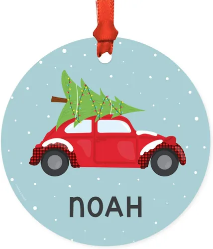 Miniatura 25 de Andaz Press Adorno de Navidad redondo personalizado de metal, hippie de los años 70 VW Aqua Bug, 1 paquete, decoraciones personalizadas