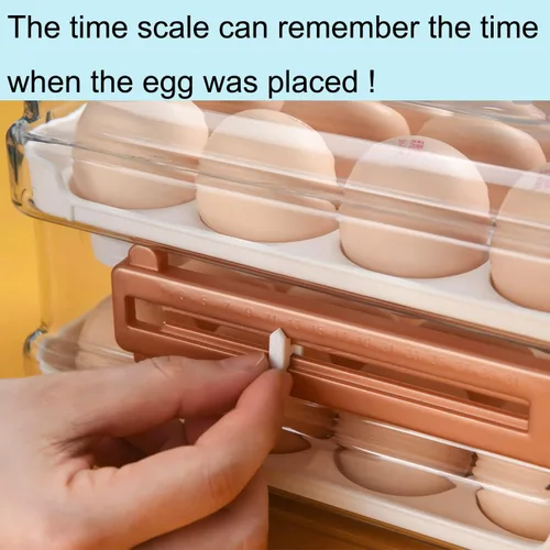 Miniatura 3 de Sooyee Soporte para 32 huevos para refrigerador con escala de tiempo, contenedor de huevos para refrigerador, contenedor/organizador/caja