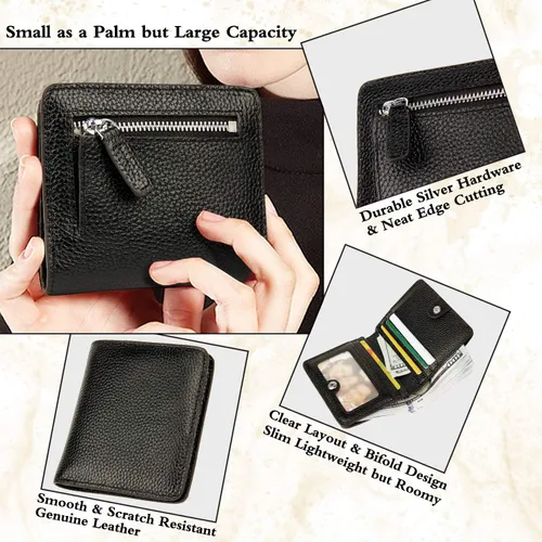 Miniatura 3 de BIG SALE-AINIMOER billetera de bolsillo pequeña con cremallera, plegable, compacta de cuero con bloqueo por identificación por radiofrecuencia