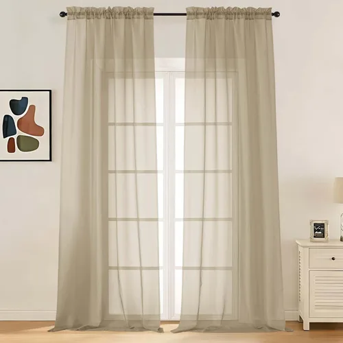 Miniatura 39 de LIVEKID Cortinas traslúcidas negras de cocina de 36 pulgadas de largo, cortinas cortas filtrantes de luz, 2 paneles de gasa aireada, texturizadas