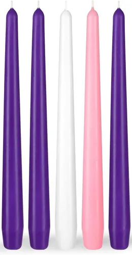 Miniatura 6 de BRUBAKER 5 velas de Adviento color morado, rosa y blanco, velas cónicas de 10 pulgadas para Navidad, iglesia y celebraciones, sin perfume y sin