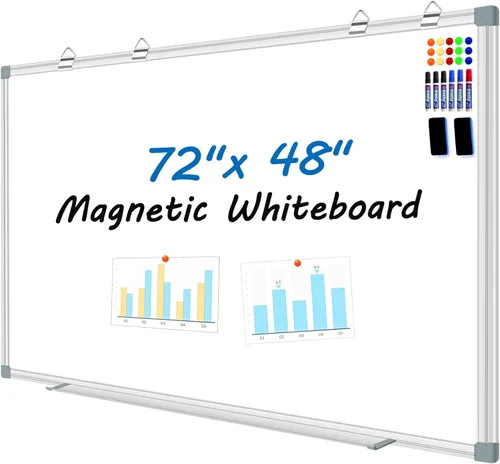 Miniatura 11 de H-Qprobd Pizarra blanca grande de borrado en seco para pared, 72 x 40 pulgadas, pizarra blanca magnética con bandeja larga para bolígrafos, pizarras