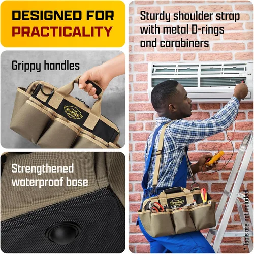 Miniatura 7 de Las bolsas de herramientas resistentes Ryker para hombres/mujeres. Bolsa organizadora de herramientas pequeña de boca ancha de 14 pulgadas
