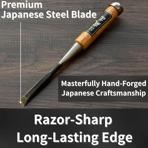 Miniatura 3 de Cincel japonés de 0.472 in, 1/2 pulgada, cincel de madera profesional para carpintería, mango de roble rojo japonés, fabricado en Japón