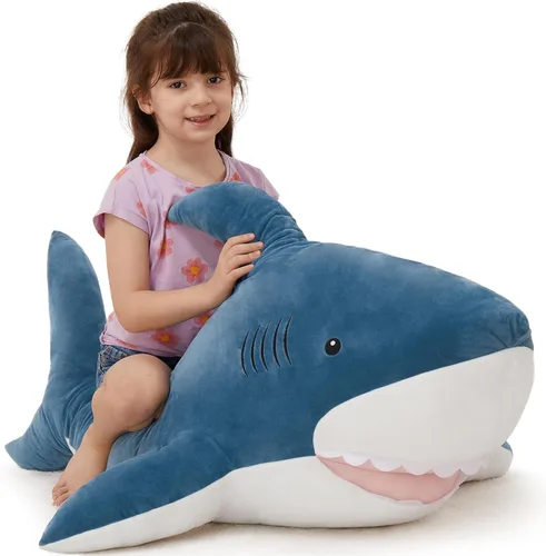 Miniatura 9 de MorisMos Peluche de tiburón gigante de 51 pulgadas, almohada de peluche de tiburón grande, regalo para niños, novia, azul Tiburón Azul 51