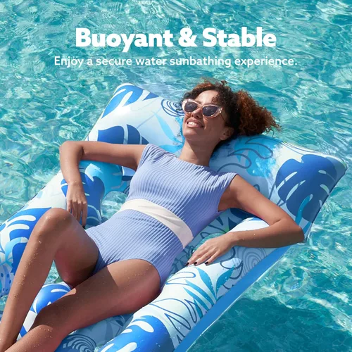 Miniatura 4 de SLOOSH Paquete de 2 flotadores inflables para piscina, tamaño XL, para adultos, con reposacabezas, balsa de bronceado solar, lago, playa, piscina