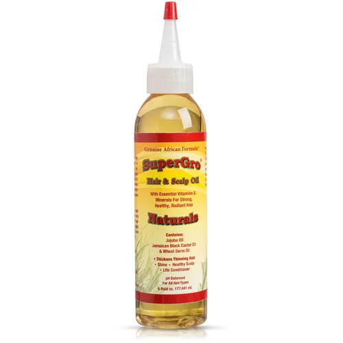 SuperGro Aceite para el cabello y el cuero cabelludo para hidratar, fortalecer, nutrir, brillar, mezcla de suero ligero de ricino negro para cuero