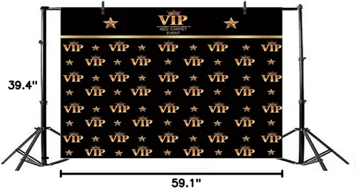 Miniatura 8 de AOFOTO Telón de fondo VIP de 5 x 3 pies, alfombra roja, decoraciones de fiesta, fondos de fotografía, fondo de película negro y dorado, fondo