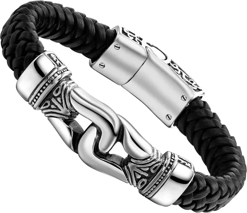 Urban Jewelry Increíble pulsera de eslabones de acero inoxidable para hombre, color plateado y negro, 9 pulgadas, con opción de collar de 21