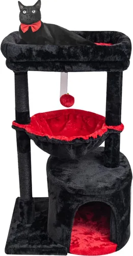 Miniatura 8 de SYANDLVY Árbol pequeño para gatos de interior, condominio para gatitos con poste rascador y tabla, torre de actividades moderna con cuna, beige