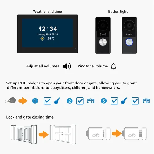Miniatura 7 de Sistema de intercomunicación de timbre de video inteligente para el hogar con pantalla táctil grande de 10.1 pulgadas, cámara