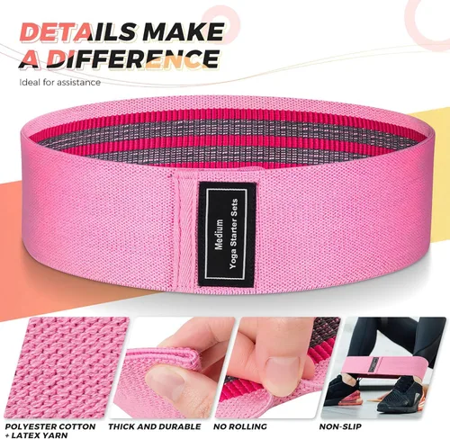 Miniatura 5 de Renoj Resistance Bands for Working Out: 3-Set Professional Exercise Bands for Pilates, Yoga, Home Gym, Booty, Leg Training Heavy/Medium/Light Rosa