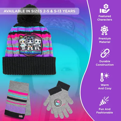 Miniatura 5 de LOL Surprise - Conjunto de sombrero y guante de invierno para niñas y niños pequeños sombrero de invierno con bufanda y sombrero y guante para niños