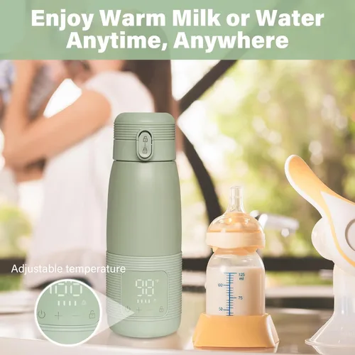 Miniatura 5 de Calentador de botellas portátil para viajes, calefacción de 5 minutos para leche materna, fórmula y agua, gran capacidad de 12 onzas, batería