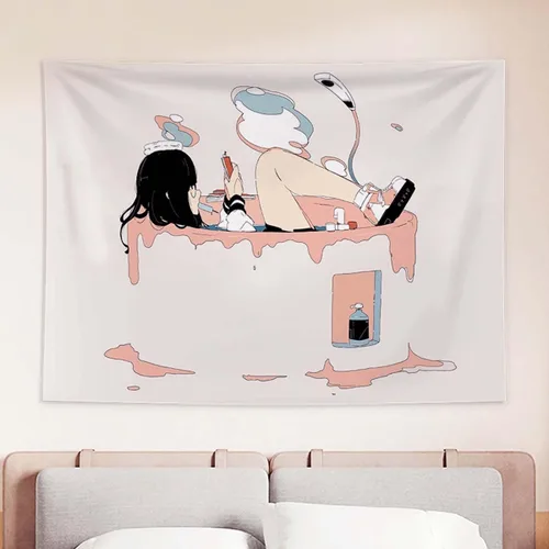 Miniatura 9 de MLAFE Tapiz Kawaii con temática de cómic de anime, póster de dibujos animados, arte de franela para decoración del hogar