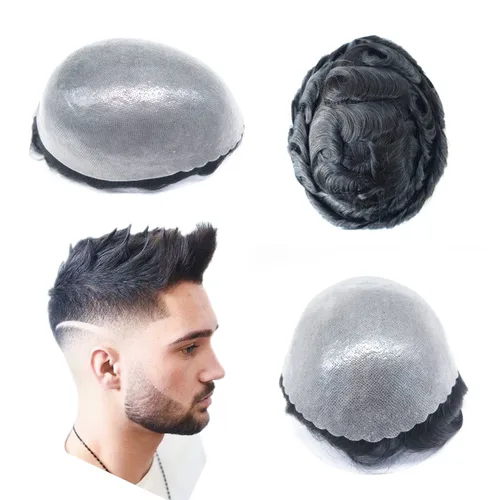 Miniatura 13 de HAIR NATURE Cabello humano Toupee para hombre, sistemas de reemplazo de cabello para hombres, 0.005 in polivinílico anudado festoneado frontal #3
