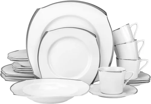 Miniatura 10 de EURO Porcelain Juego de vajilla de 20 piezas para vajilla de porcelana de hueso de lujo chapada en oro de 24 quilates ("Amanda" 5669-20G)