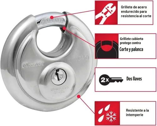 Miniatura 2 de Master Lock 40D - Candado de disco de acero inoxidable con llave