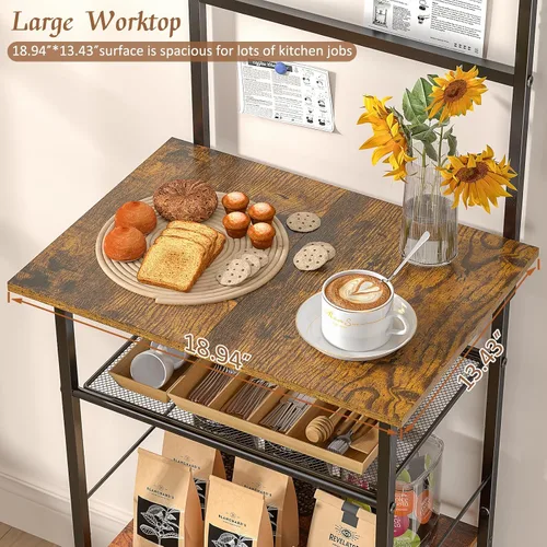 Miniatura 6 de Estación de café de 5 niveles, soporte de cocina con 4 ganchos en forma de S, gabinete de barra de café de esquina estilo granja para espacios