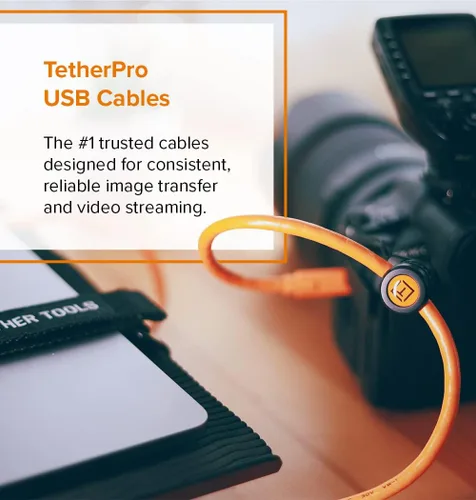 Miniatura 2 de Tether Tools TetherPro - Cable USB 3.0 a Micro-B para transferencia rápida y conexión entre cámara y computadora, naranja de alta visibilidad, 15