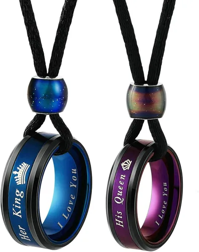 Aeici Couple Necklaces for Him and Her Stainless Steel His Queen Her King Crown Pendant Necklace for Women and Men