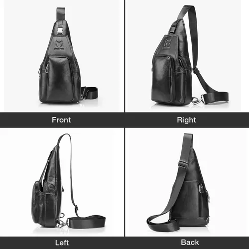 Miniatura 3 de Bolso de pecho de cuero genuino para hombre, bolso cruzado de hombro, bandolera, mochila de mensajero, mochila para negocios, casual