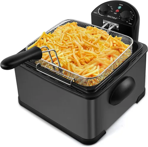 Miniatura 10 de Secura freidora eléctrica profunda con 3 cestas de acero inoxidable de 1700 vatios con temporizador, filtro de olor extra gratuito, 4.2 l/17 tazas