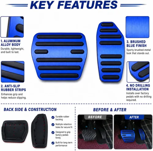 Miniatura 4 de Great-luck Cubiertas de pedal de acelerador de gas de aleación de aluminio, antideslizantes, sin perforación, pastillas de pedal de freno para Azul