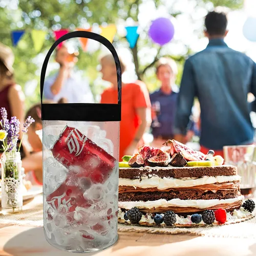 Miniatura 6 de Paquete de 2 bolsas de vino helado, portátil, plegable, enfriador de bolsa de vino transparente con asa, enfriador de botellas de vino, bolsa