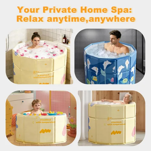 Miniatura 9 de Quivora - Bañera portátil de 27.5 pulgadas para adultos, personas mayores, niños y mascotas, borde plegable hacia adentro para facilitar el piso