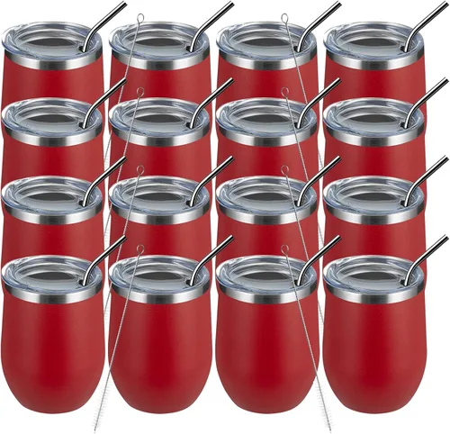 Miniatura 11 de MEWAY Vaso de vino sin tallo de 12 onzas con tapa, vaso de viaje de acero inoxidable con aislamiento de doble pared al vacío con popote, para Negro