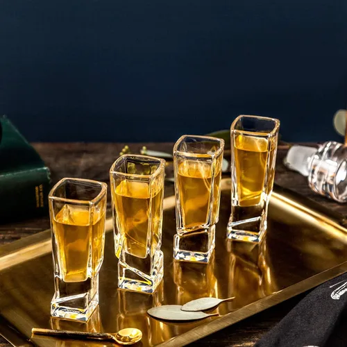 Miniatura 2 de JoyJolt Carre Vasos de tiro cuadrados con base pesada Set de 4, 1.8 onzas