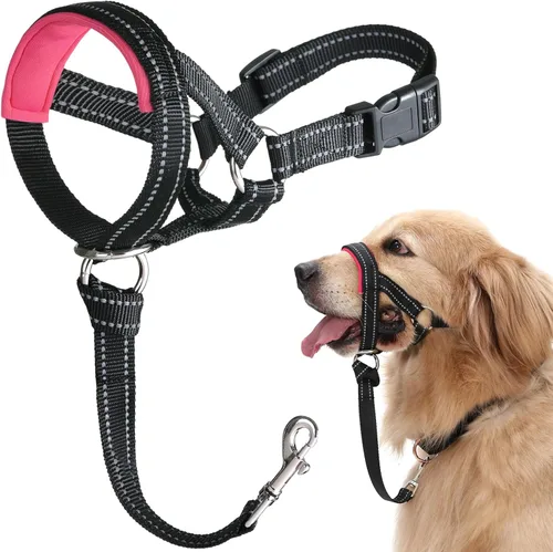 BARKLESS Collar de Cabeza de Perro, Sin Tirones, con Arnés de Hocico Reflectante y Acolchado Suave para Perros Medianos, Beagle Rosado