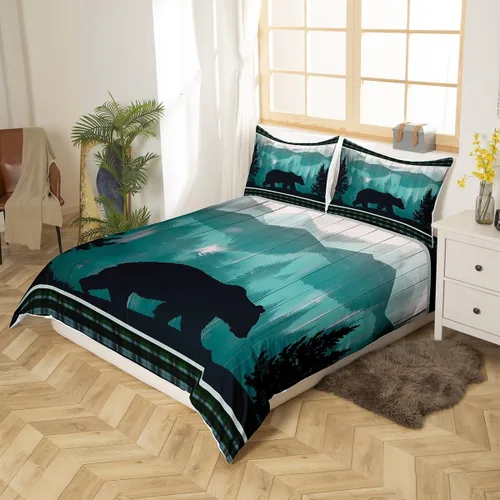 Miniatura 2 de Manfei Juego de funda de edredón de oso tamaño individual, funda de edredón de animales salvajes con 1 funda de almohada, juego de ropa de cama