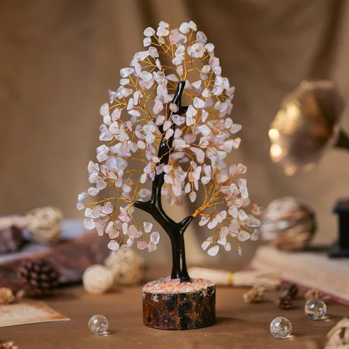 Miniatura 4 de Árbol de cuarzo rosa – Árbol de cuarzo rosa – decoraciones de escritorio para oficina de mujer – Decoración de cristal – Decoración de habitación