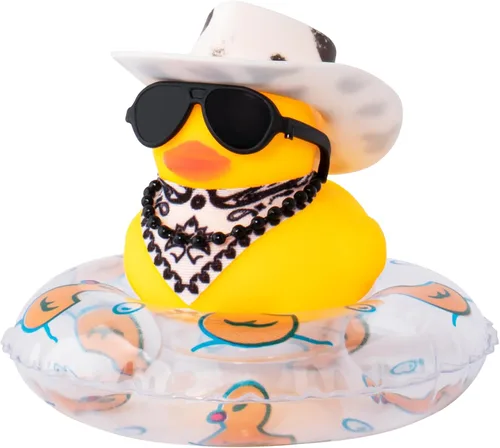 Miniatura 10 de wonuu Decoración de coche de pato de goma, accesorios para automóvil, adorno para tablero de instrumentos con sombrero de vaquero occidental, anillo