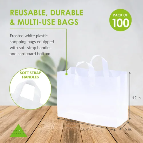 Miniatura 4 de Prime Line Packaging Bolsas de regalo de plástico, bolsas de regalo esmeriladas grandes con asas para artículos esenciales para pequeñas empresas