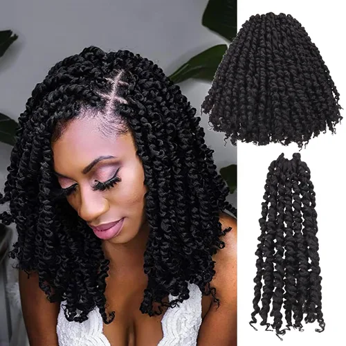 Miniatura 34 de Paquete de 8 paquetes de cabello de ganchillo Passion Twist de 6 pulgadas, rizos bohemios pretrenzados previamente trenzados, negro natural 1B