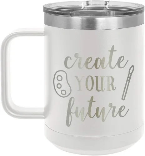 Miniatura 18 de CREATE YOUR FUTURE Negro 15 oz Taza de café w/Slide Tapa superior Taza de café de viaje aislada Ideas de regalos de cumpleaños o Navidad